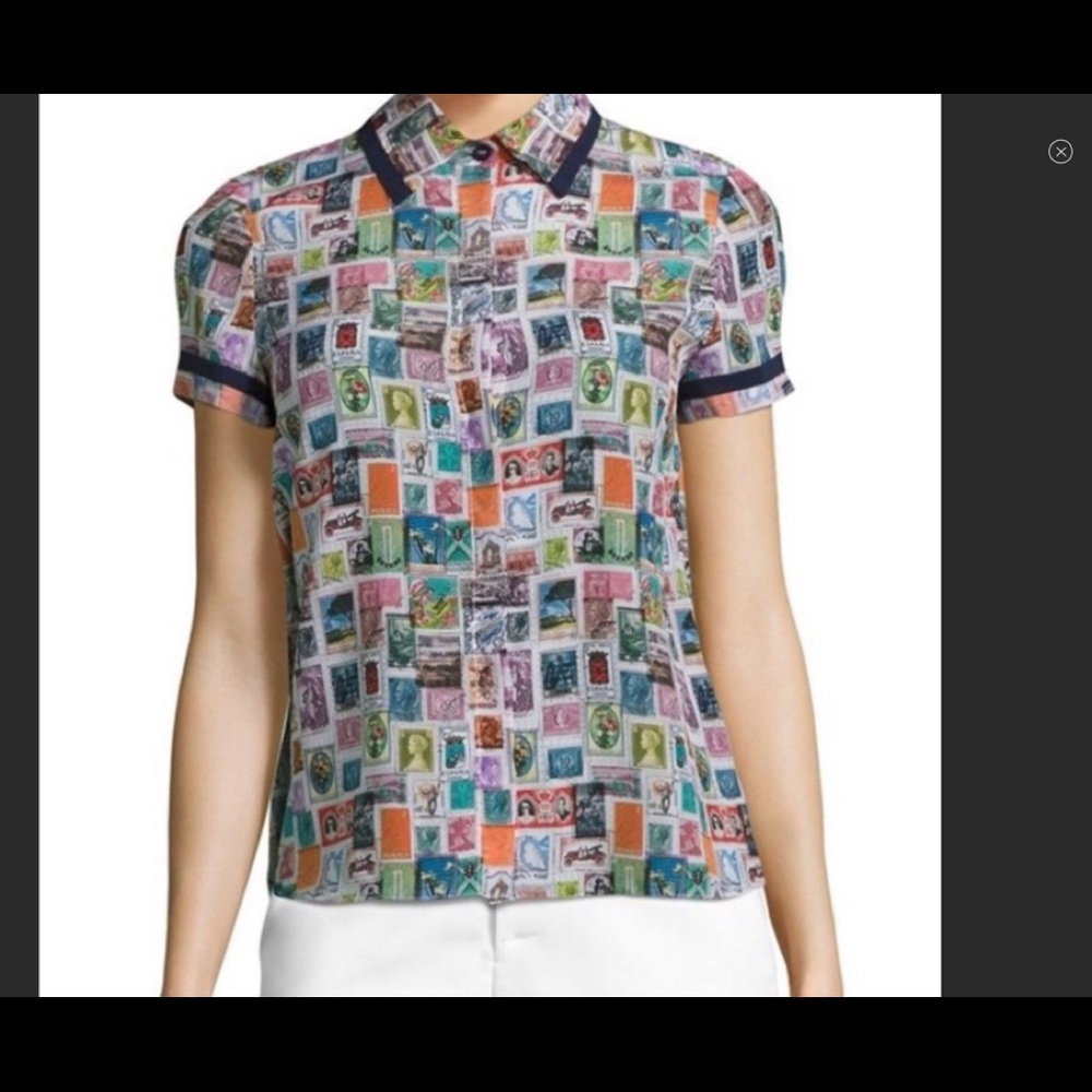 FLASH⚡️⚡️⚡️SALE!!! A+O 100% silk blouse with postage stamps print! Pristine! XS